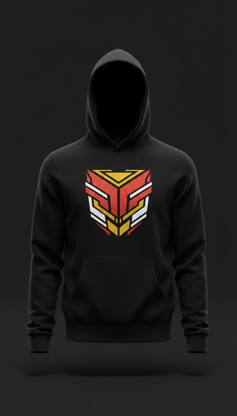 Mission Red Print Hoodie in Jet Black